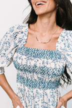 Tulsa Smocked Dress | Off White + Blue