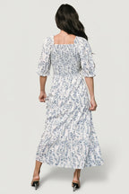 Tulsa Smocked Dress | Off White + Blue