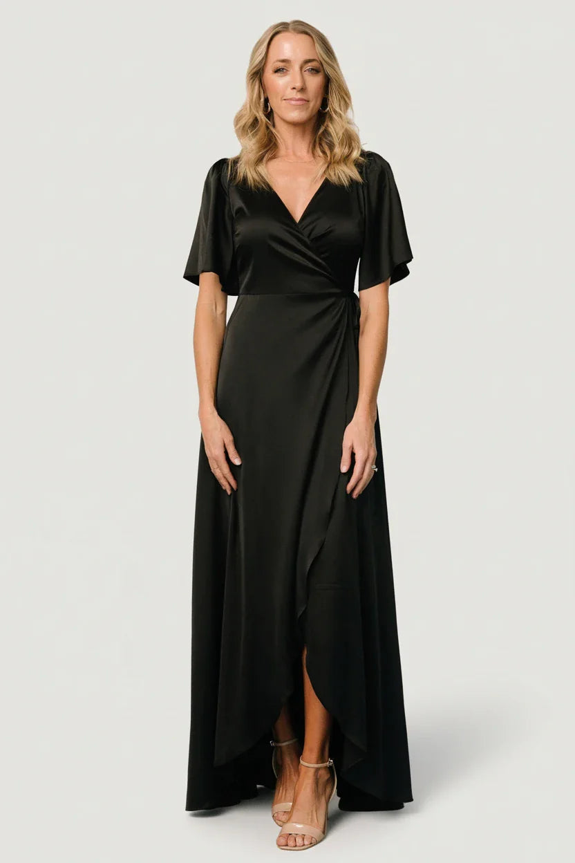 Vara Satin Maxi Wrap Dress | Black