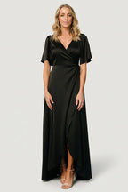 Vara Satin Maxi Wrap Dress | Black