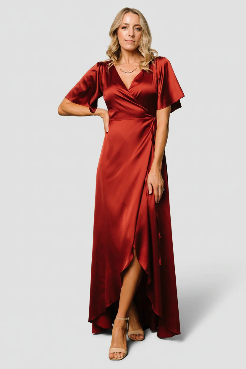 Vara Satin Maxi Wrap Dress | Terracotta