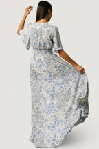 Verona Smocked Maxi Dress | White + Blue Print