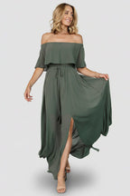 Victoria Off Shoulder Maxi Dress | Dark Sage