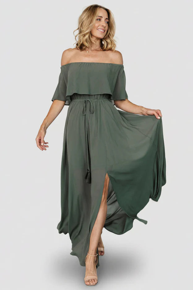 Victoria Off Shoulder Maxi Dress | Dark Sage